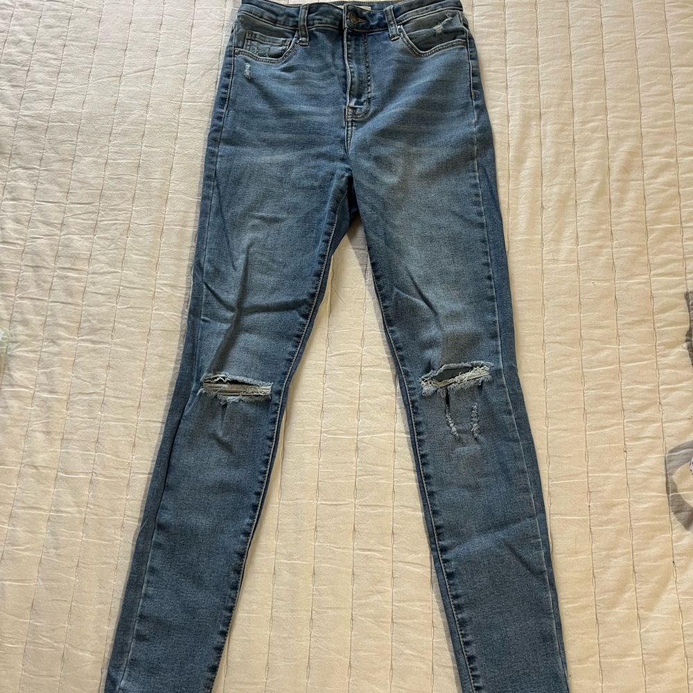 SHEIN Blue High Rise Distressed Jeans